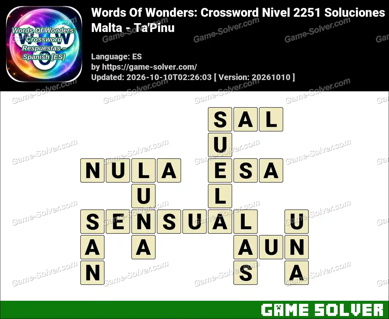 Words Of Wonders: Crossword Nivel 2251 Soluciones – Malta – Ta’Pinu